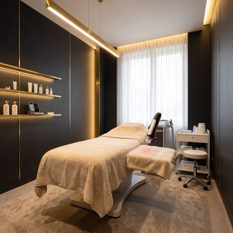 Behandlungsraum des Studios mit Liege und Diodenlaser