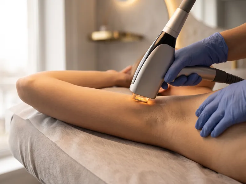 Laserbehandlung der Achsel mit Diodenlaser-Handstück