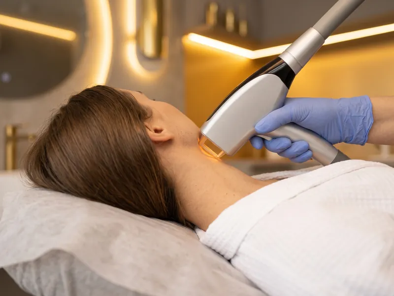 Laserbehandlung an Wange und Kinnpartie